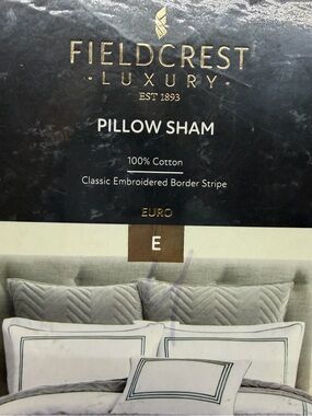 NWT Fieldcrest luxury euro pillow sham classic embroidered border stripe